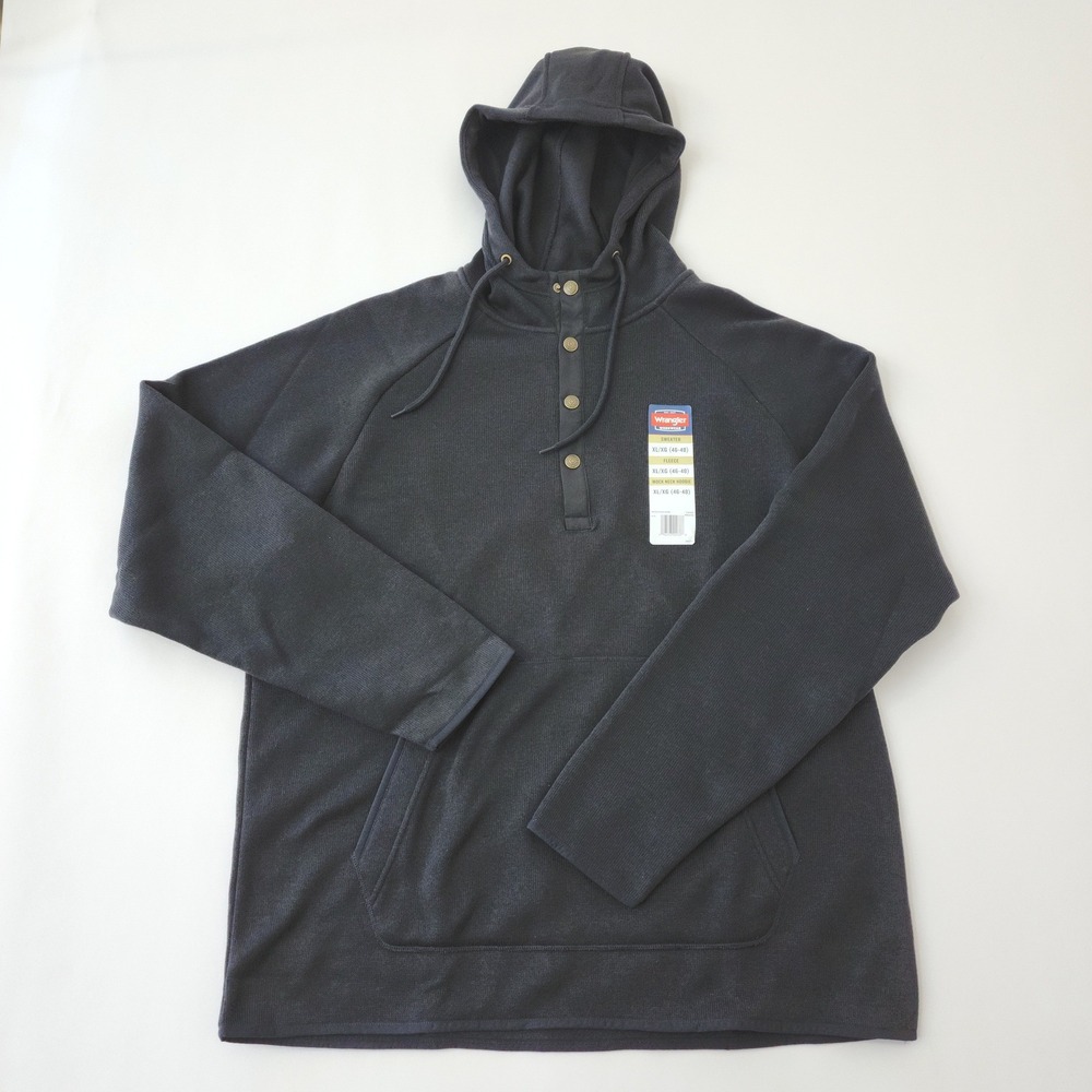 Wrangler Workwear Mens XL Sweater Fleece Mock Neck Hoodie Caviar Black WW65735